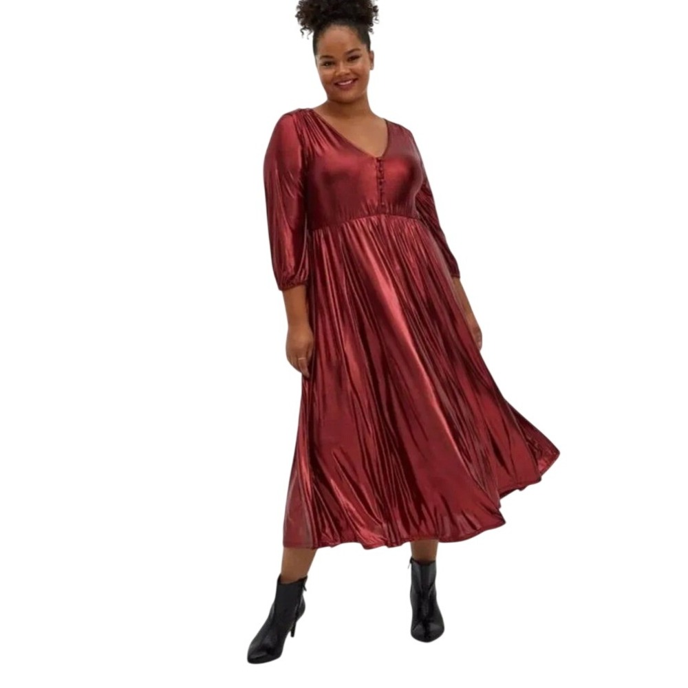 Torrid‎ Plus Size 1X Red Liquid Knit Tea Length Dress Whimsygoth